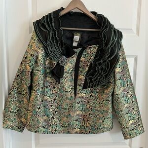 Elite Champagne Formal Top Green Gold Metallic Size 16